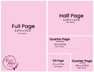 layout and page measurements for paper advertising options with measurements